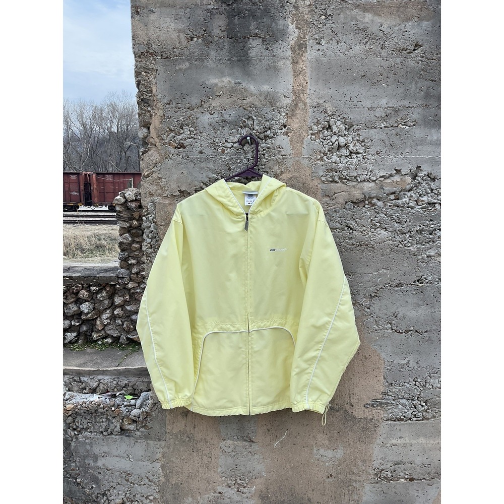 Reebok Classic Womens Size L Pale Yellow White Track Jacket Full Zip‎ 90s Preppy